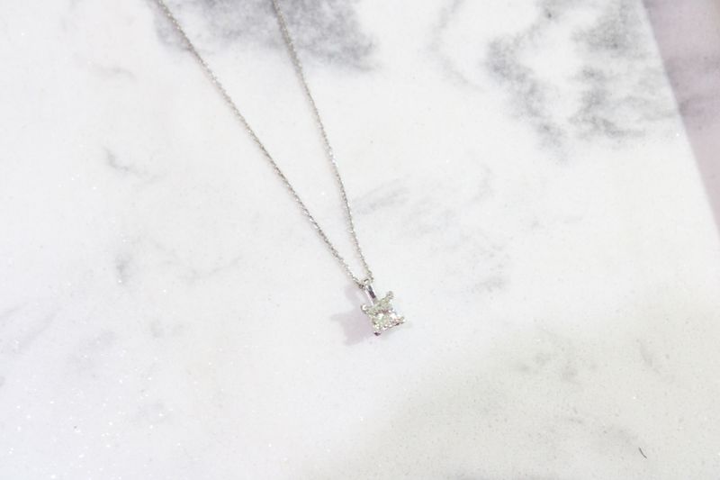 14kt White Gold .45ct Princess Cut Solitaire Necklace