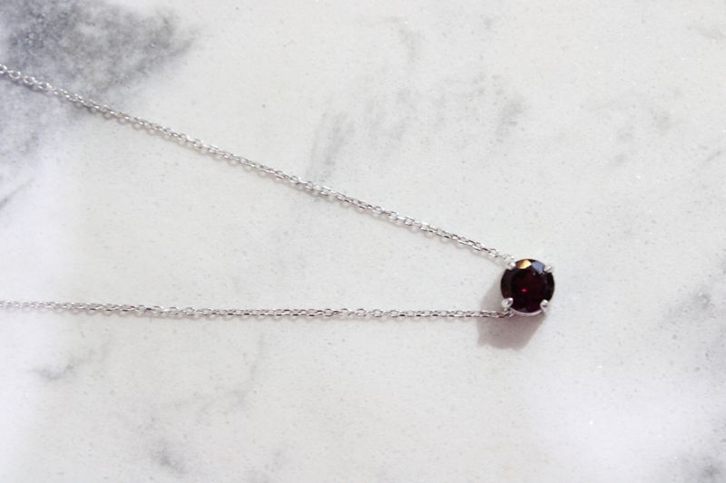 14kt White gold Garnet Solitaire Hidden Bail Necklace