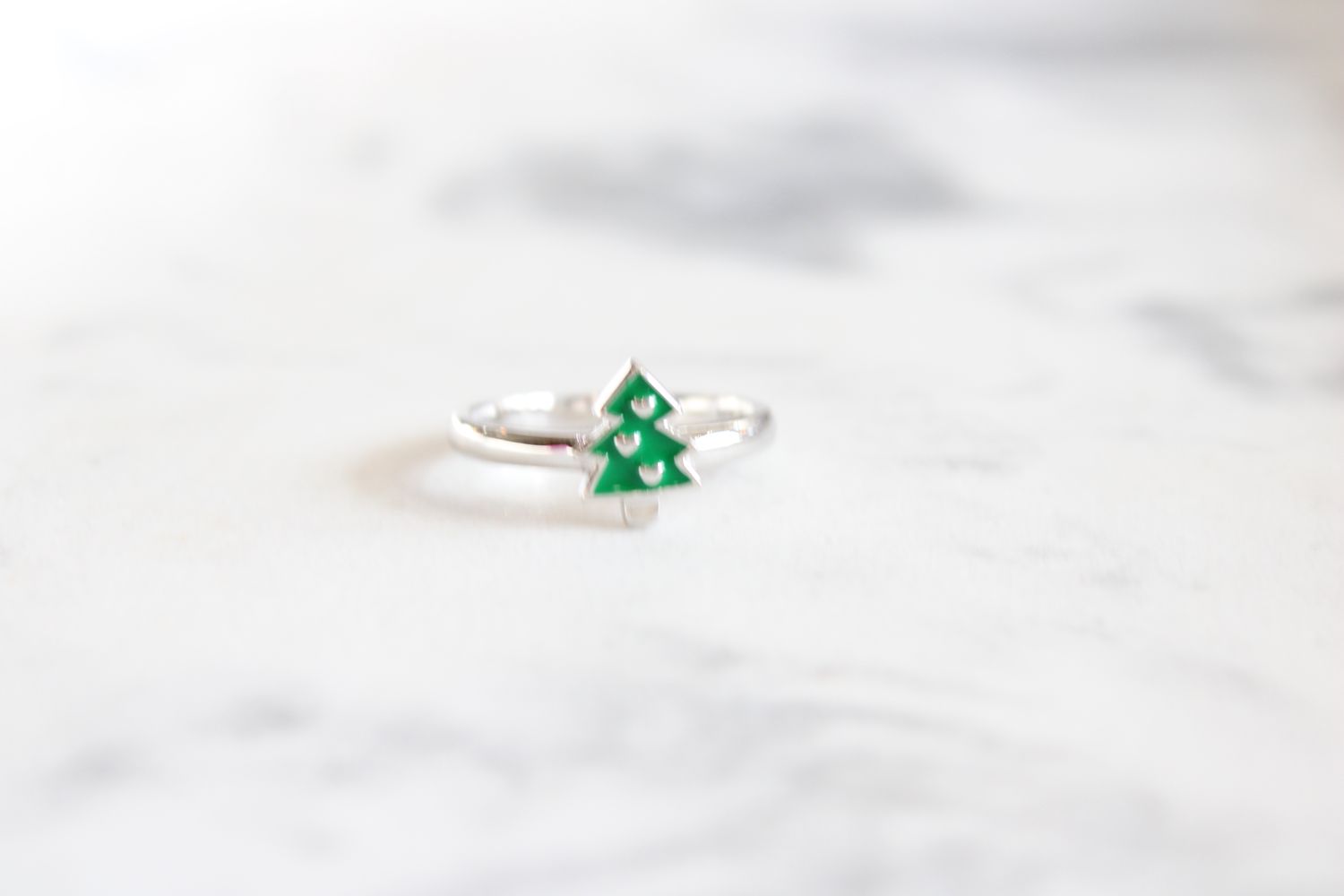 Sterling Silver Rhodium-Plated Children&#39;s Enamel Christmas Tree Ring