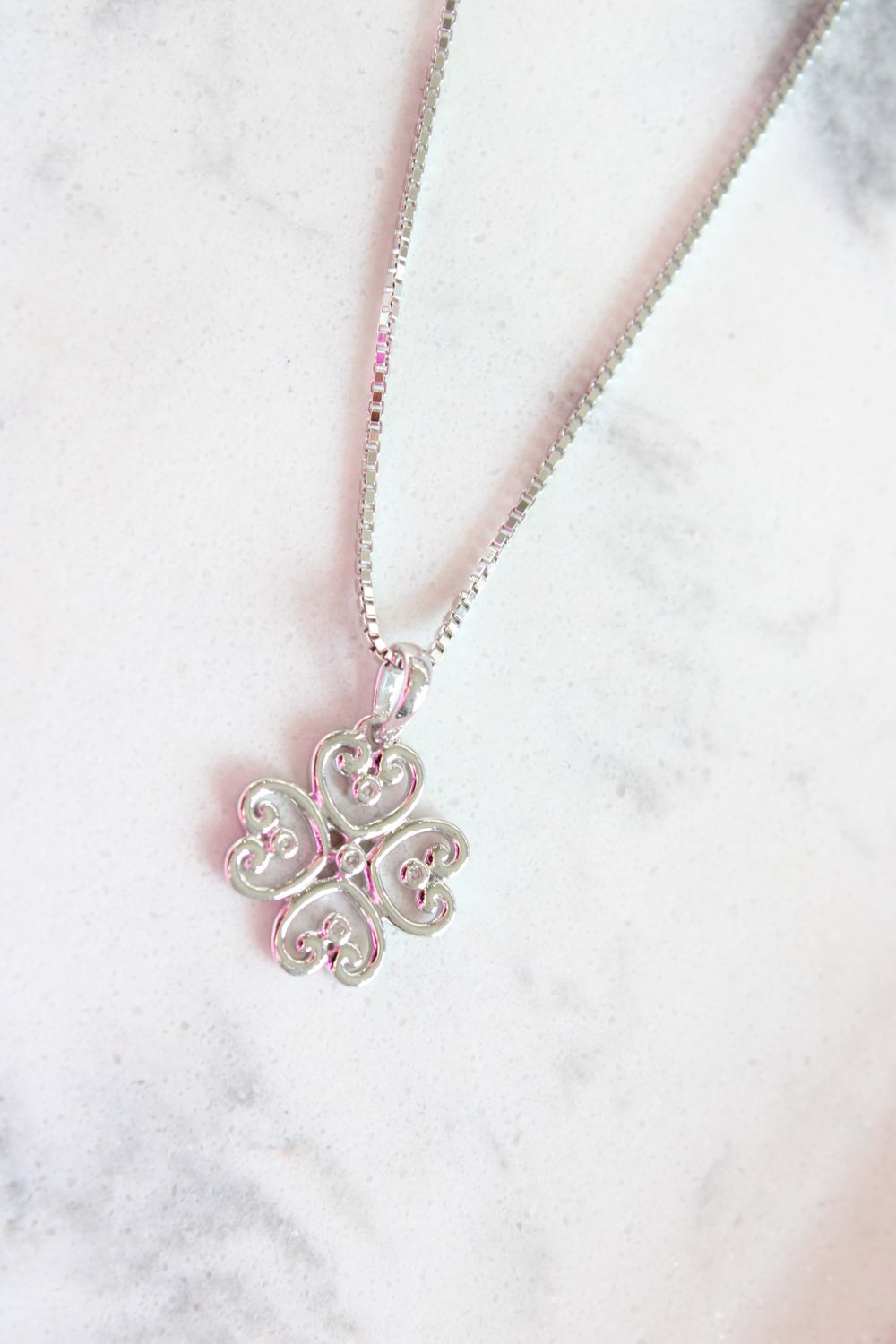 Sterling Silver Rhodium-Plated 18in. Diamond 4 Heart Necklace w/ 2in. Extender