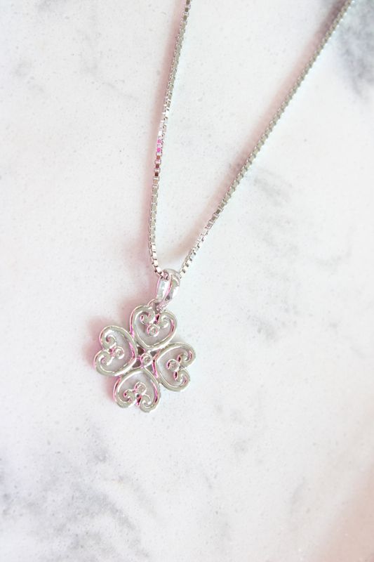 Sterling Silver Rhodium-Plated 18in. Diamond 4 Heart Necklace w/ 2in. Extender