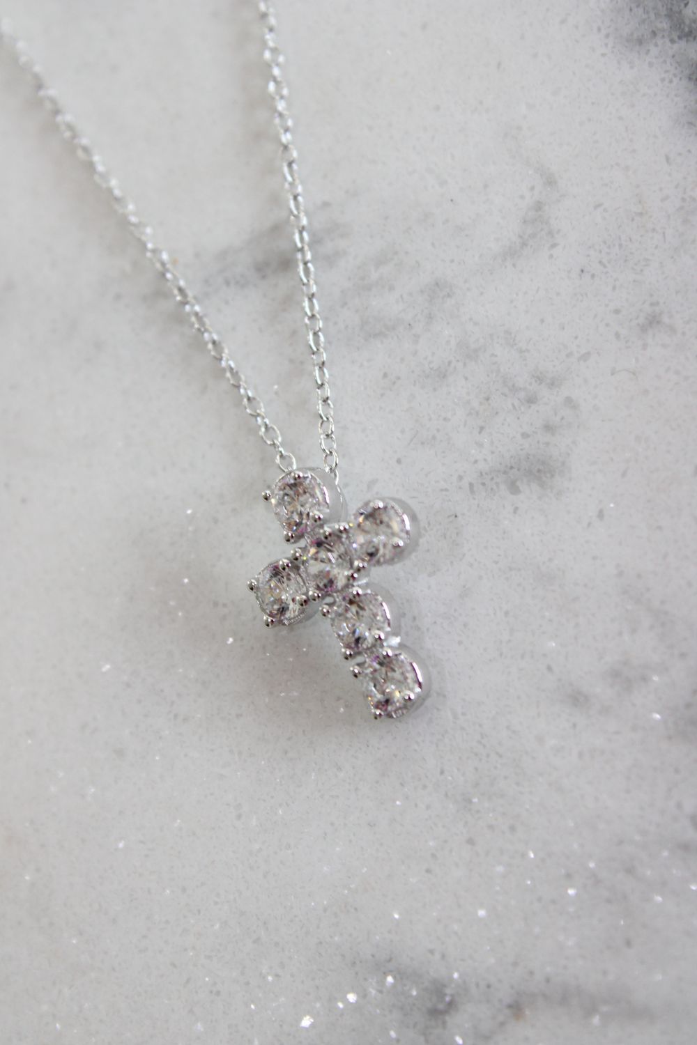 Sterling Silver Rhodium-Plated Cubic Zirconia Cross 16in w/ 2in. Extender Necklace