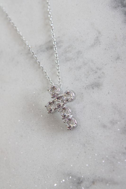 Sterling Silver Rhodium-Plated Cubic Zirconia Cross 16in w/ 2in. Extender Necklace