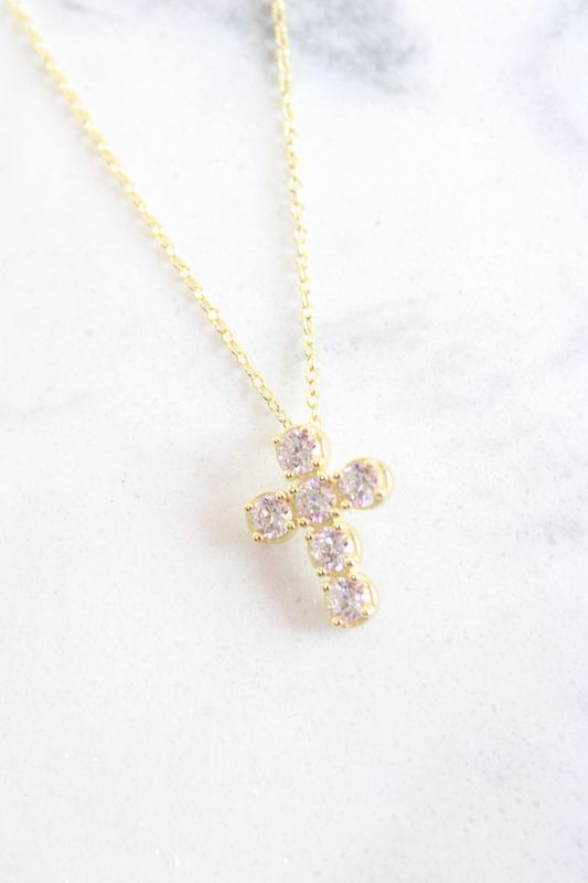 Sterling Silver Gold-Tone Cubic Zirconia Cross 16in w/ 2in Extender Necklace