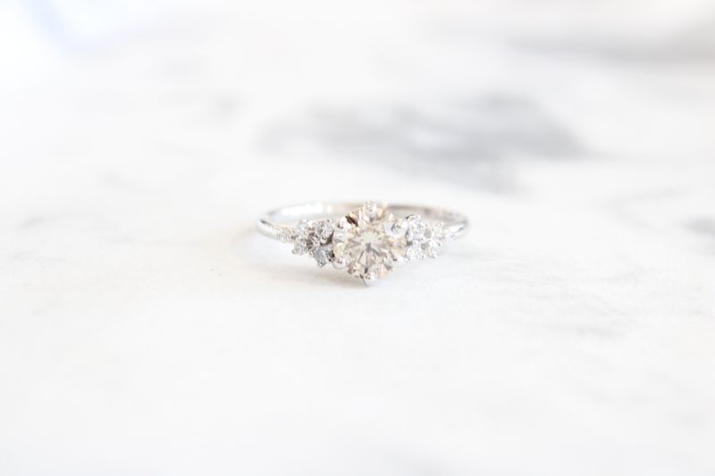 18kw 1.13ct Diamond Round Center Scattered Diamond Shank Ring, 1 @ 1ct, 10 Round Diamonds at .13ct Total 