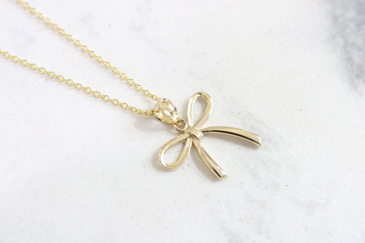 14ky Polished Ribbon Bow Necklace