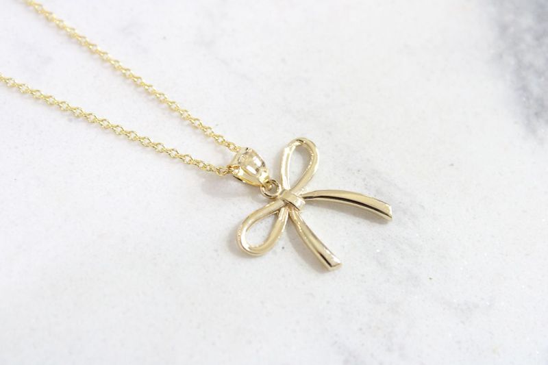 14ky Polished Ribbon Bow Necklace