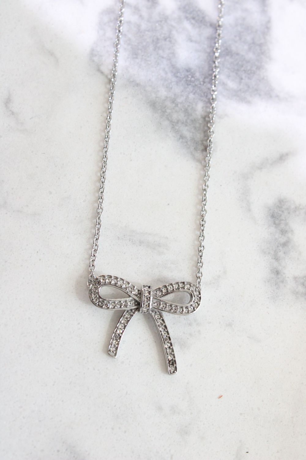 Stainless Steel and Crystal Bow Necklace