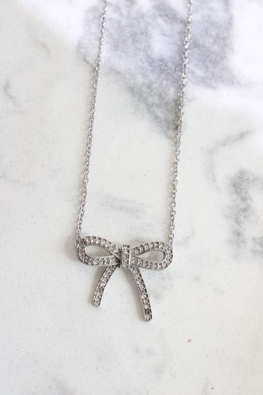 Stainless Steel and Crystal Bow Necklace