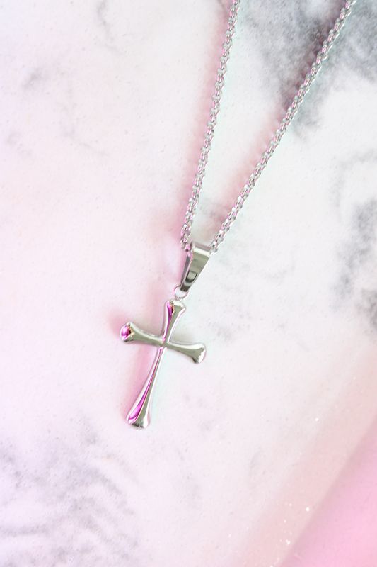 Stainless Steel Polished Cross on 22in Necklace