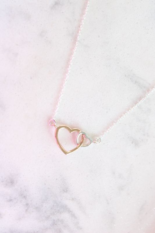 Sterling Silver Interlocking Hearts Rose Tone Two Tone Necklace