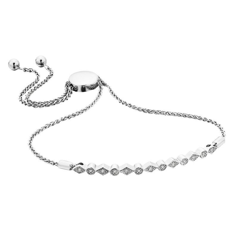 Sterling Silver Diamond Geometric BOLO Bracelet