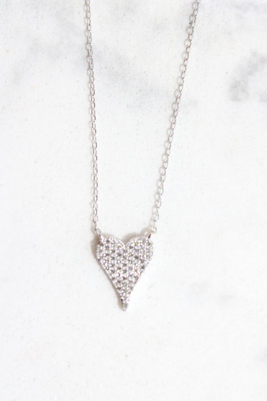 14kt White Gold 1/4ct Diamond Pave Heart Necklace