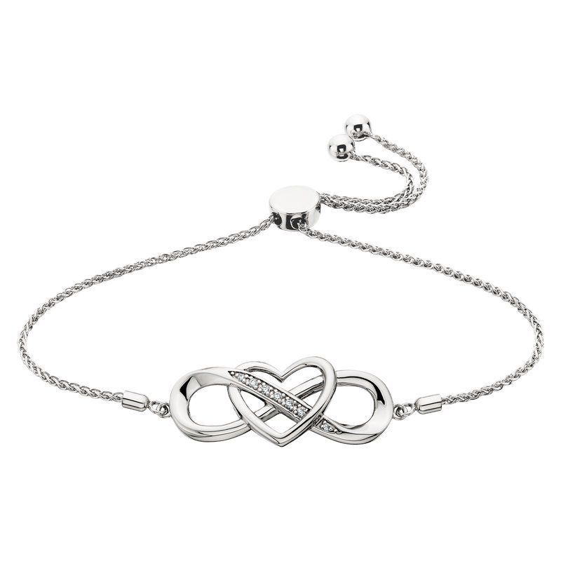 Sterling Silver Infinity Heart CZ Bolo Bracelet