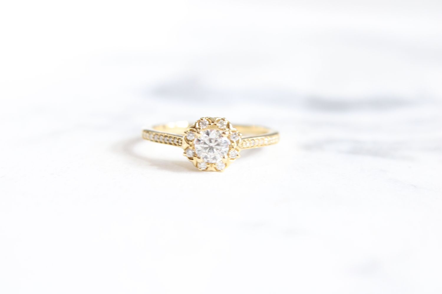 14kt Yellow Gold .63ct, .40ct Center, Vintage Halo Wedding Set 