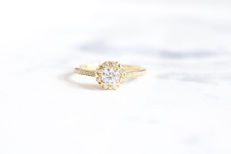 14kt Yellow Gold .63ct, .40ct Center, Vintage Halo Wedding Set 