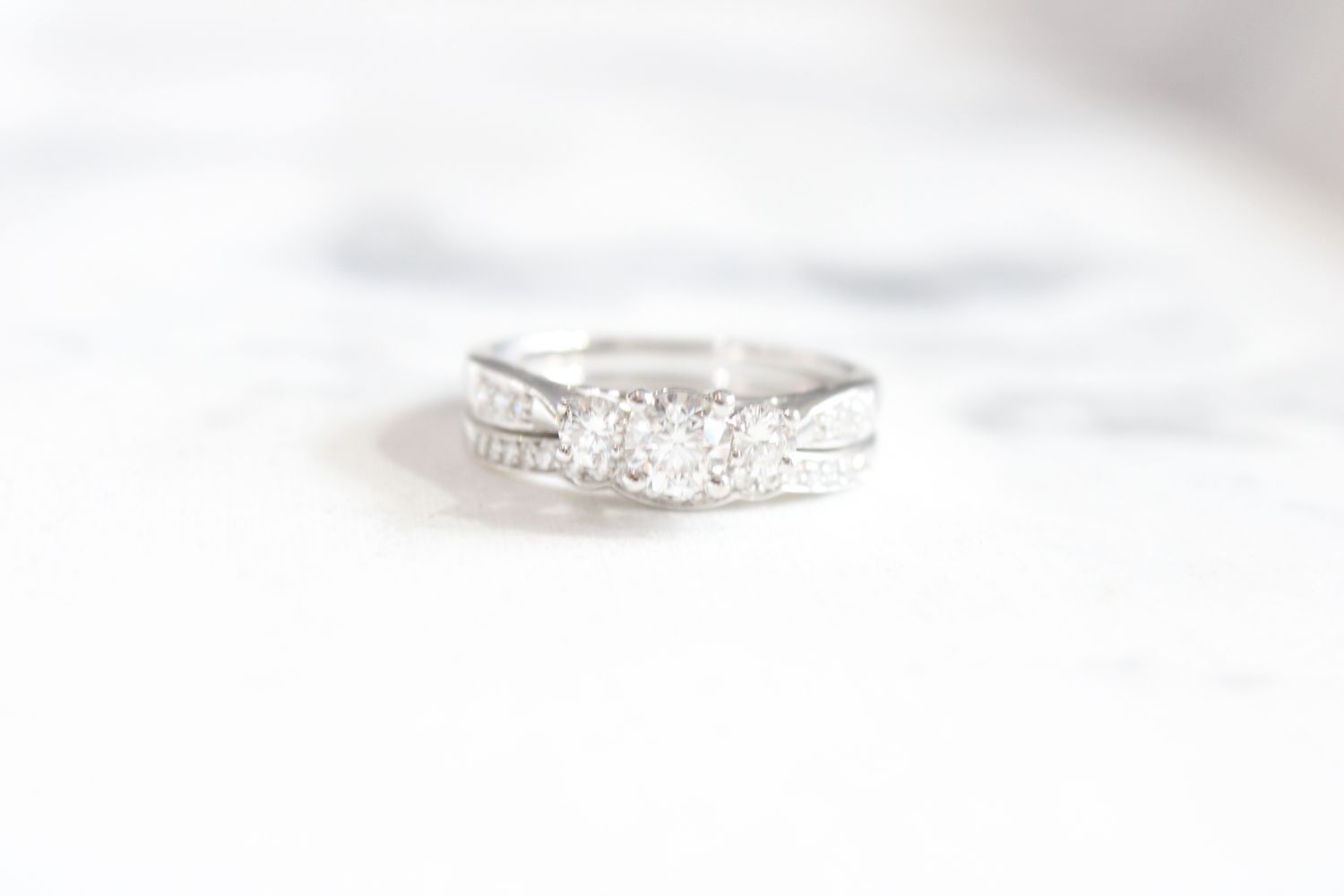 14kt White Gold 1ct Past Present Future Wedding Set with 1/2ct Center