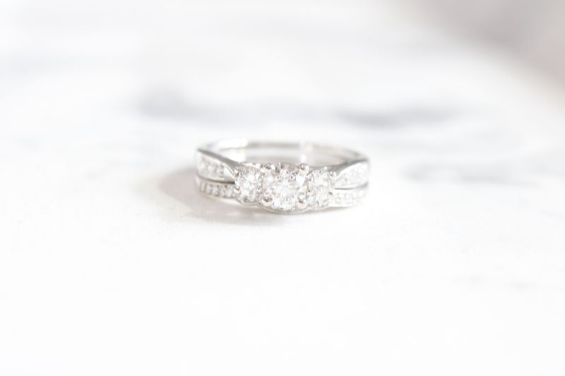 14kt White Gold 1ct Past Present Future Wedding Set with 1/2ct Center