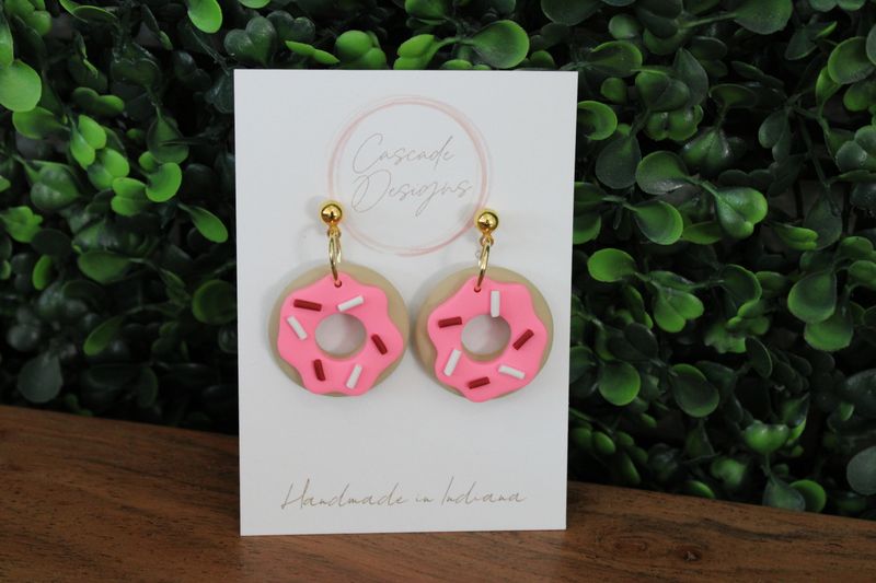 The Sprinkle Pink Donut Clay Earrings