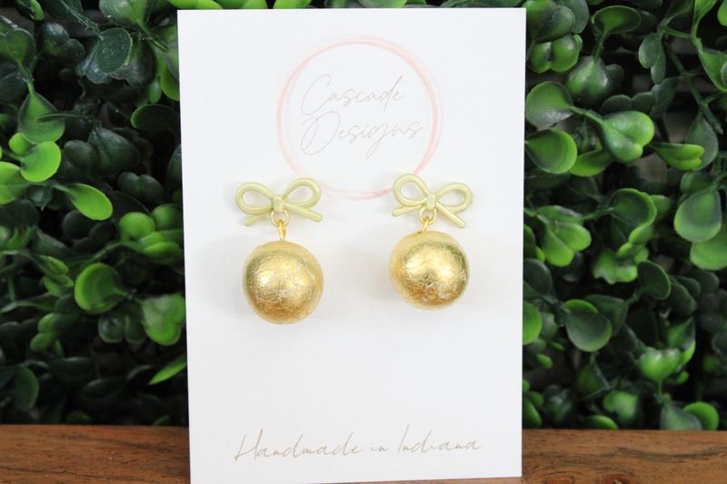 The Noelle Gold Flake Ball and Bow Hoop Clay Earrings