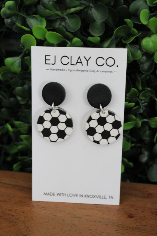 Soccer Ball Clay Earrings 