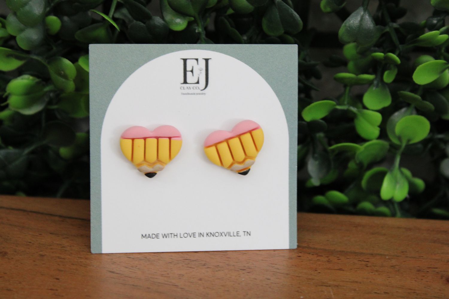 Heart Pencil Stud Clay Earrings 