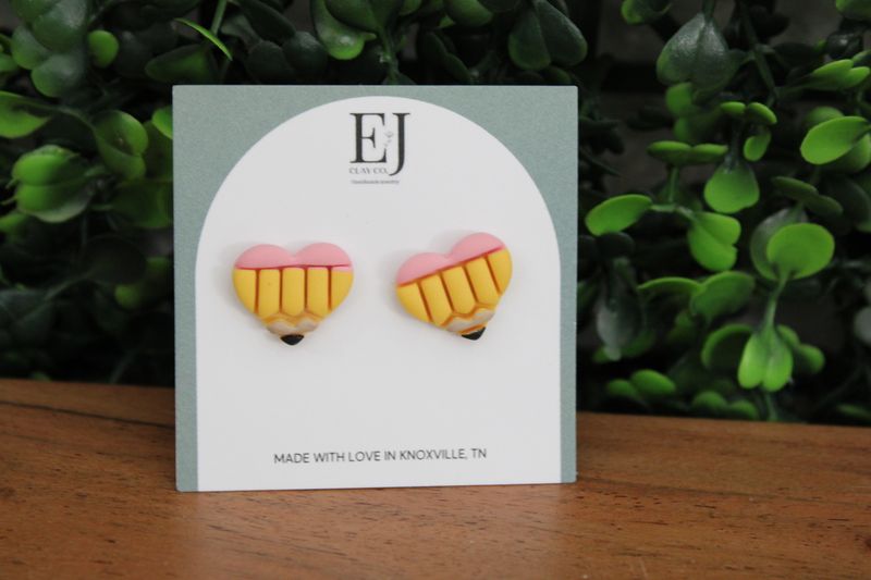 Heart Pencil Stud Clay Earrings 