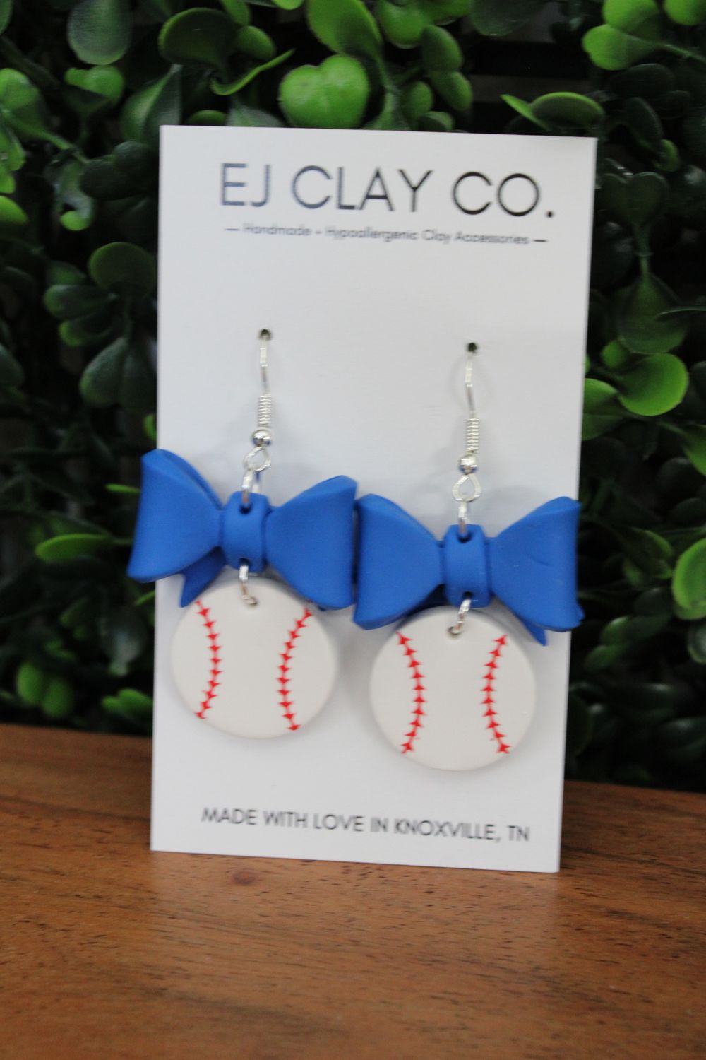 Baseball Bow Clay Earrings 