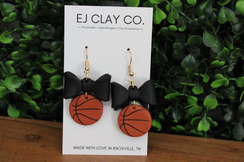 Basketball Bow Clay Earrings 