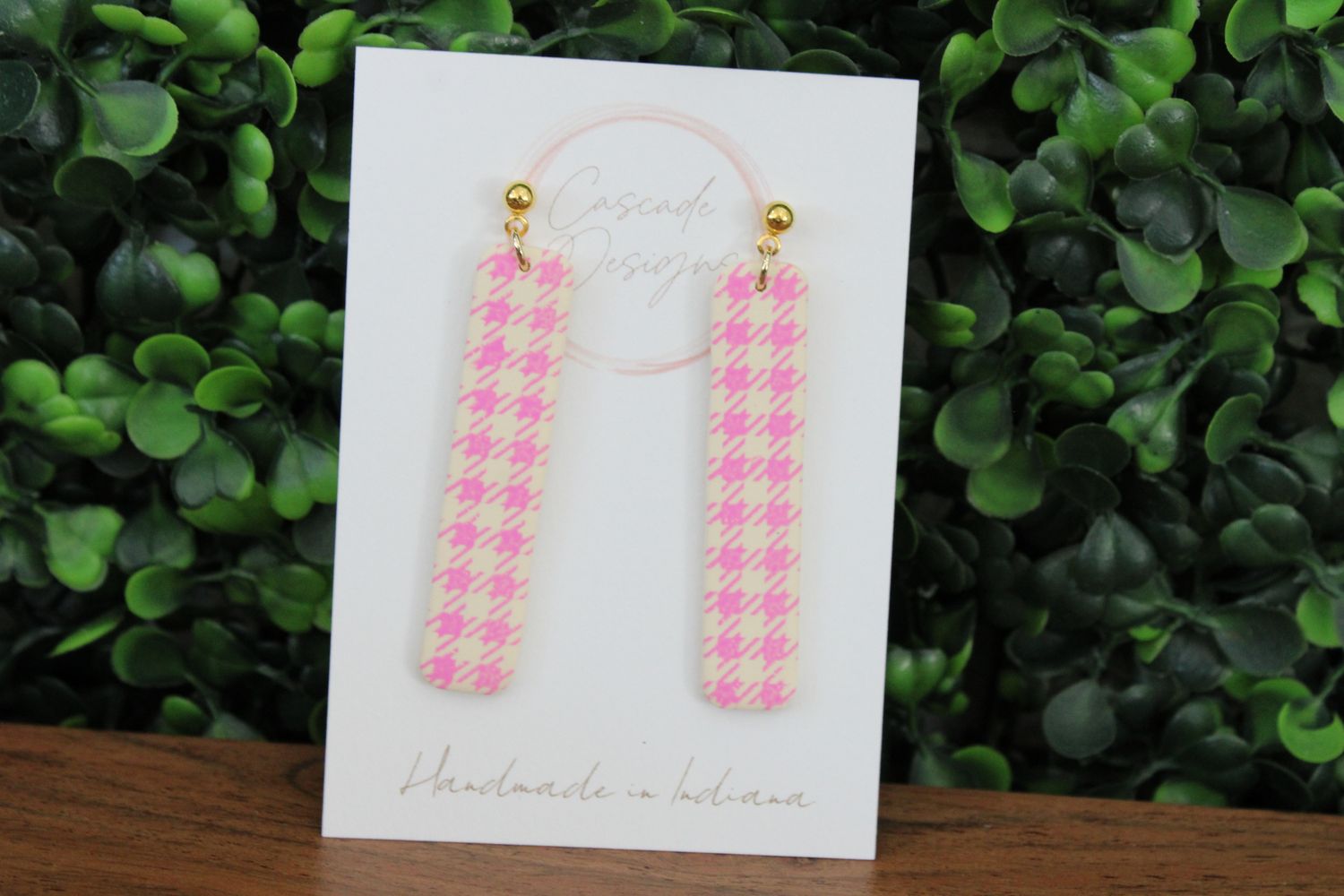 The Flora Pink Houndstooth Clay Earrings