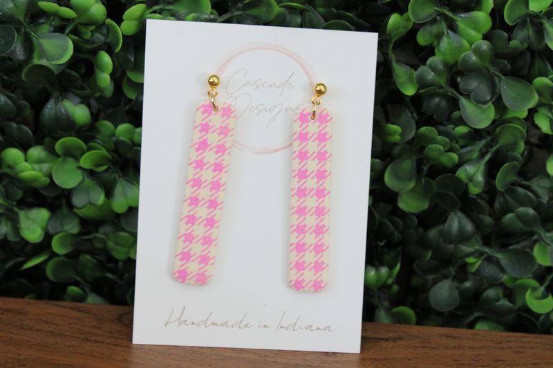 The Flora Pink Houndstooth Clay Earrings