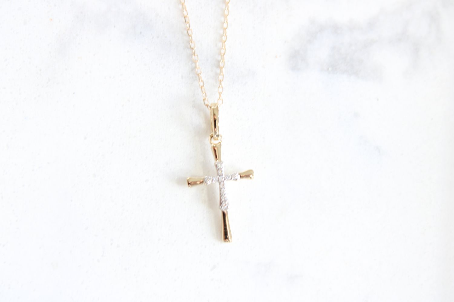 10kt Yellow Gold Diamond Cross Necklace