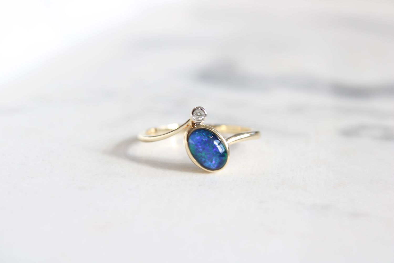 10kt Yellow Gold Oval Opal and Diamond Ring