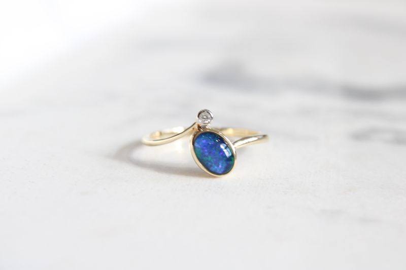 10kt Yellow Gold Oval Opal and Diamond Ring