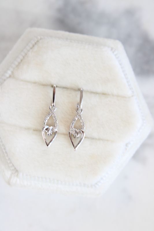 10kt White Gold Diamond Infinity Heart Drop Post Earrings