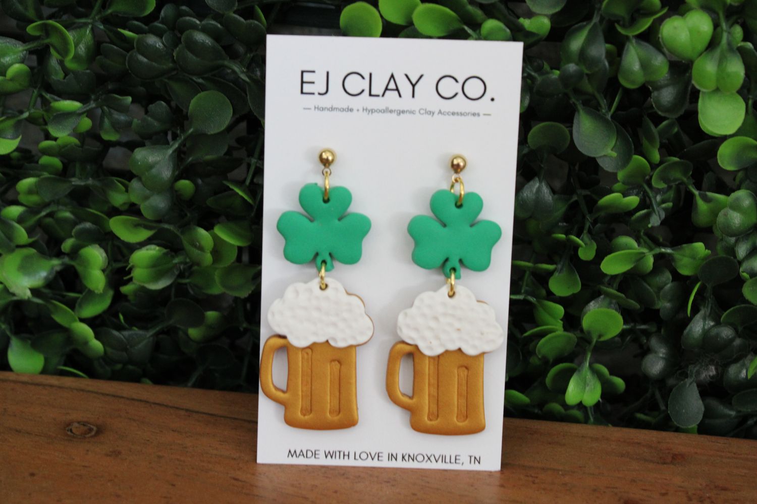 Shamrock Beer Clay Dangle Earrings