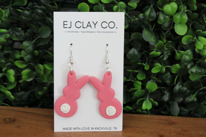Pink Bunny Tail Dangle Earrings