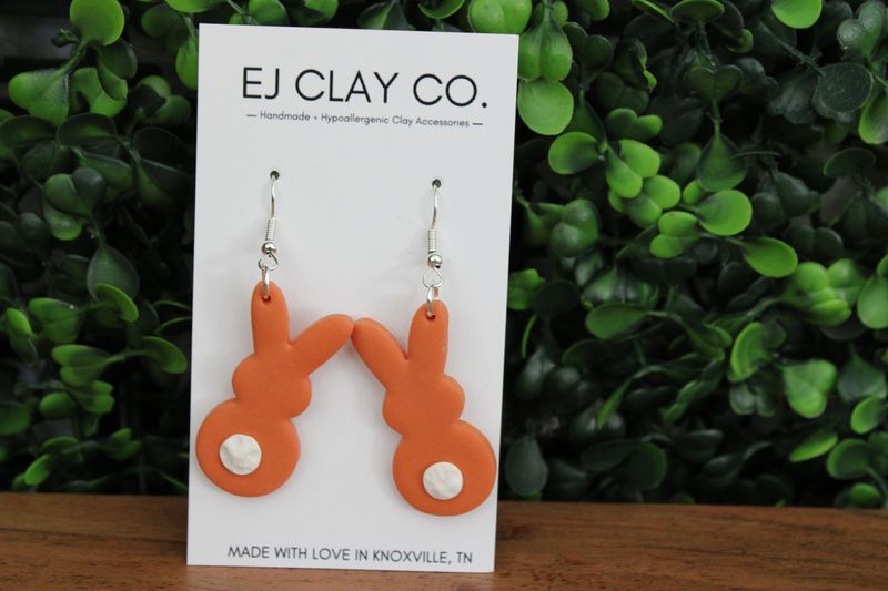 Orange Bunny Tail Dangle Earrings