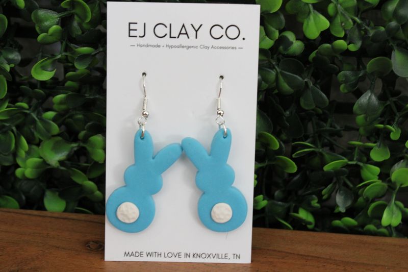 Blue Bunny Tail Dangle Earrings