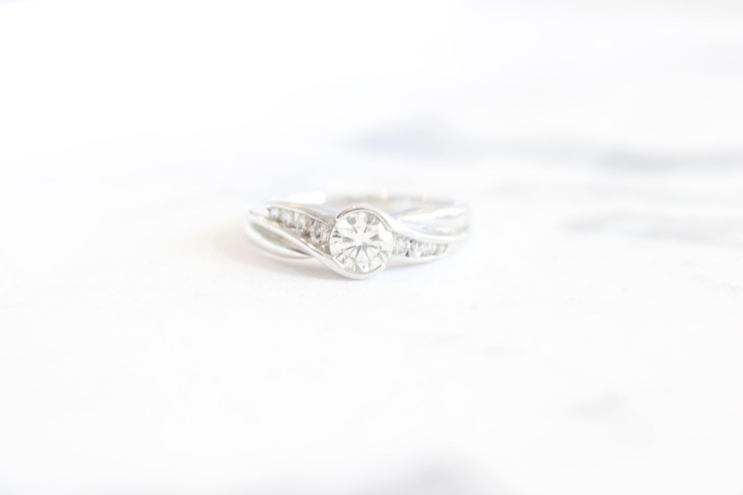 14kt White Gold 3/4ct, .51ct Center, Half Bezel and Channel Diamond Ring