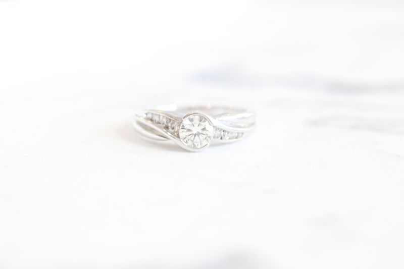 14kt White Gold 3/4ct, .51ct Center, Half Bezel and Channel Diamond Ring