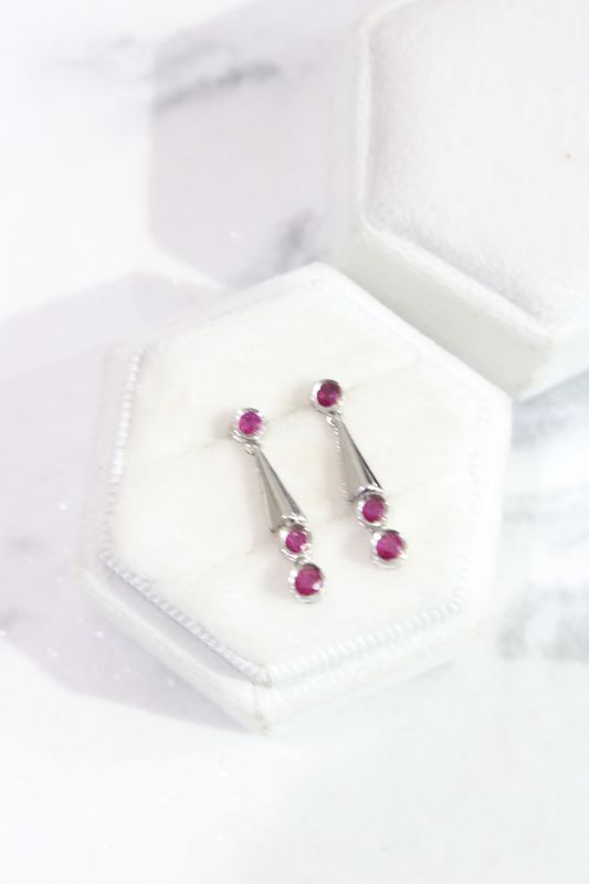 14kt White Gold Bezel Set Ruby Drop Earrings