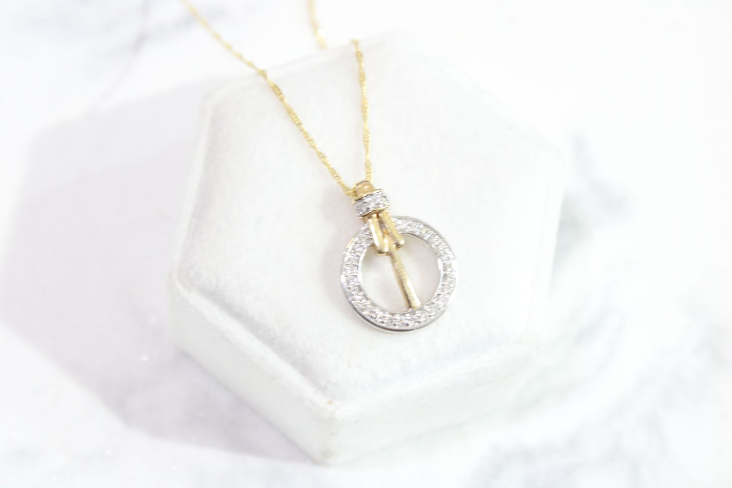 14kt Two Tone 1/8ct Diamond Open Circle Necklace