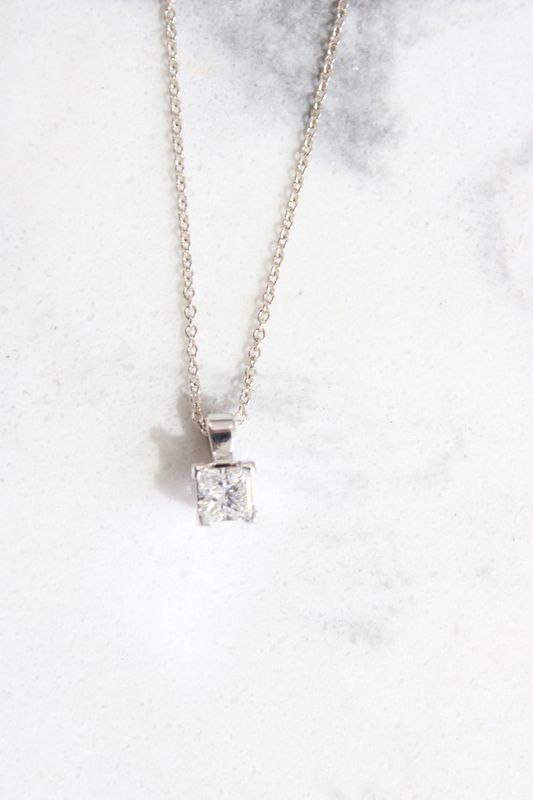 14kt White Gold 3/4ct Princess Cut Diamond Solitaire Necklace
