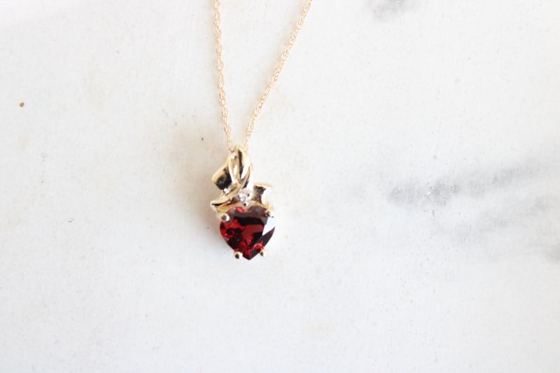 14kt Yellow Gold Garnet and Diamond Heart Necklace