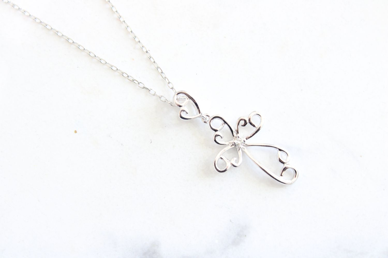 10kt White Gold .02ct Infinity Heart Cross Necklace