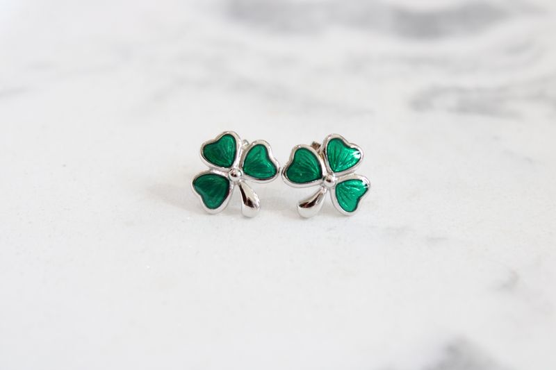 Sterling Silver Madi K Rhodium-plated Polished Green Enameled Shamrock Children&#39;s Post Earrings