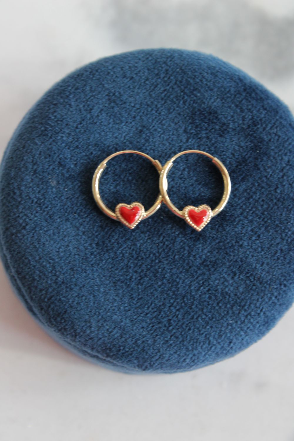 14k Madi K Polished Red Enameled Heart Hoops