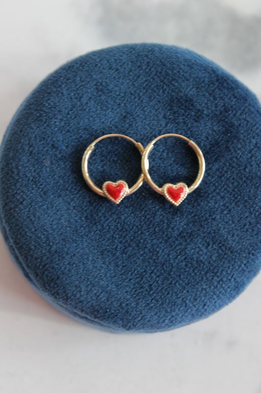14k Madi K Polished Red Enameled Heart Hoops