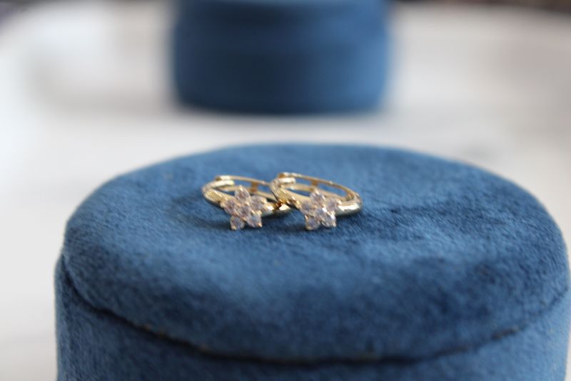 14k Madi K CZ Children&#39;s Flower Hinged Hoop Earrings